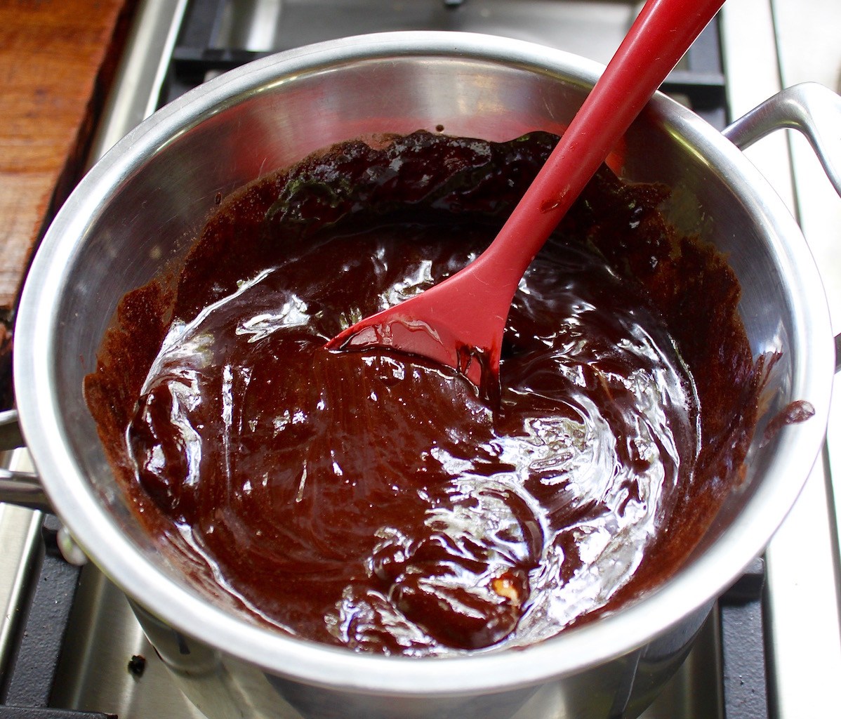 Melting the chocolate & butter in a homemade bain marie.