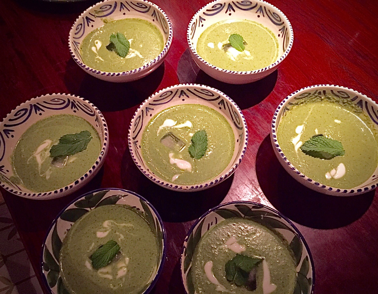 Ottolenghi's Green Gazpacho, served later at a dinner for seven.