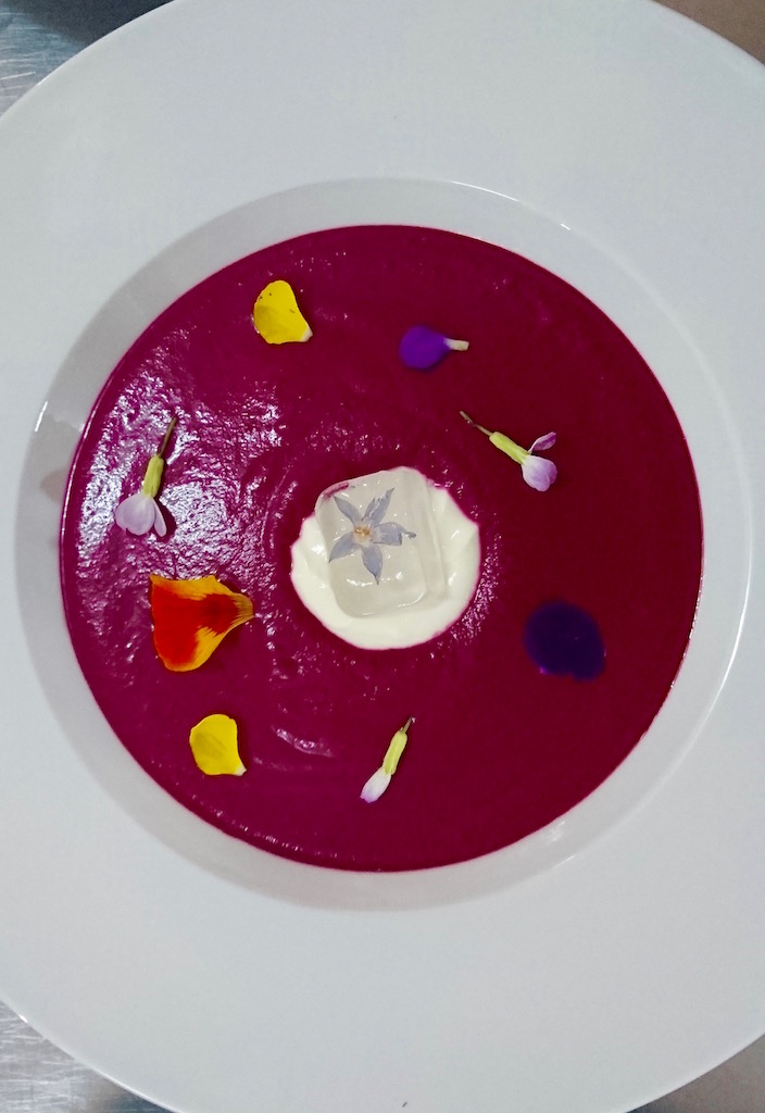 Thai-inspired Beetroot & Muchingachinga Soup with Coconut Milk.