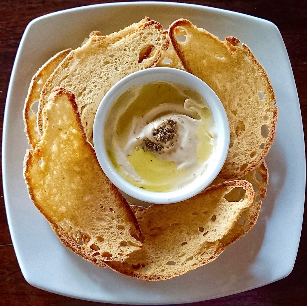 Mbwiila Hummus & Melba Toast, a canapé at The Elephant Café.